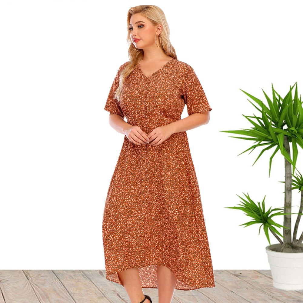 Plus Size Short Sleeve Printed Button Pocket Dresses Wholesale Womens Clothing N3824080300043