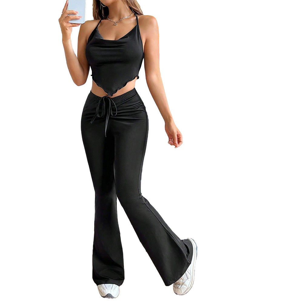 Waisted Black High Waisted Flared Pants Wholesale Womens Clothing N3824070500024