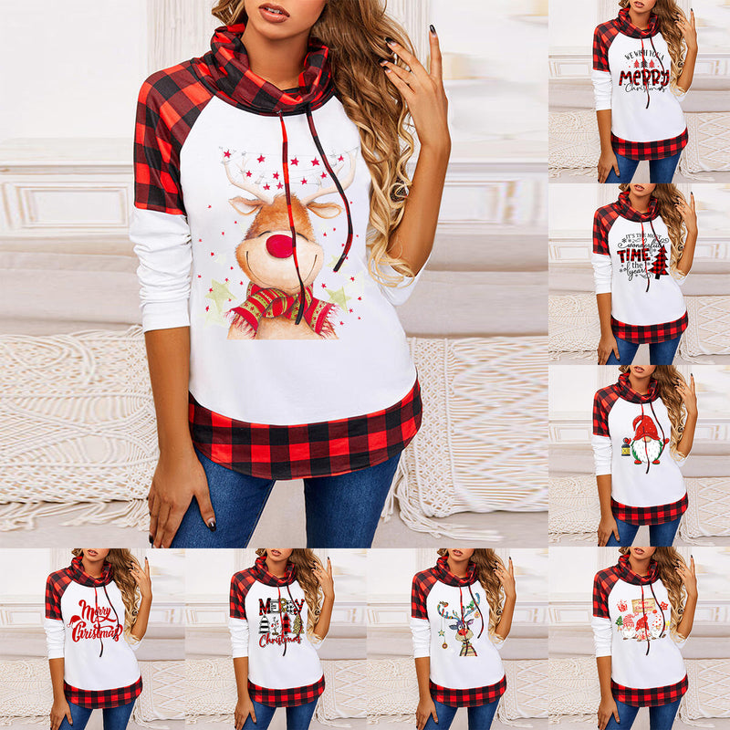 Christmas Giraffe Santa Print Lace-Up Casual Sweatshirt Wholesale Womens Tops