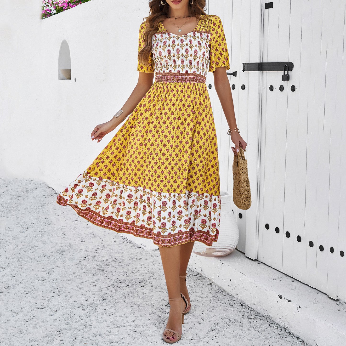 Spring And Summer Vacation Casual Printed Dress Wholesale Womens Clothing N3824022600002