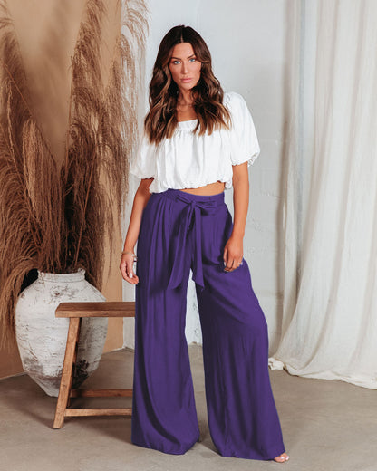 Casual Solid Color Loose Strapped Wide Leg Pants Wholesale Womens Clothing