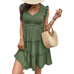 Women'S Solid Color V-Neck Ruffle Dresses Wholesale Womens Clothing N3824022600092
