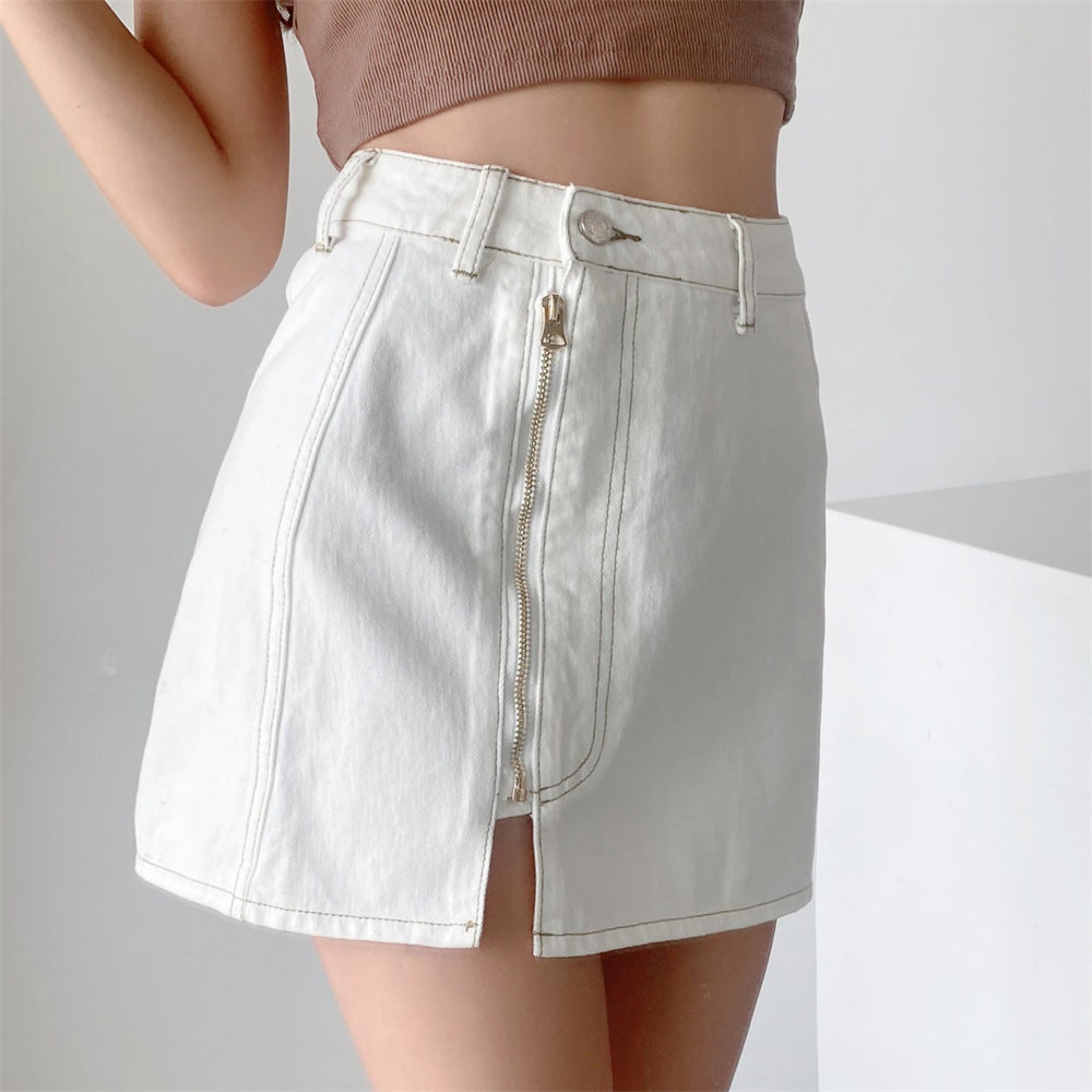 Street Style High Waist Skinny Side Zipper Package Hip Short Denim Skirt Wholesale Skirts