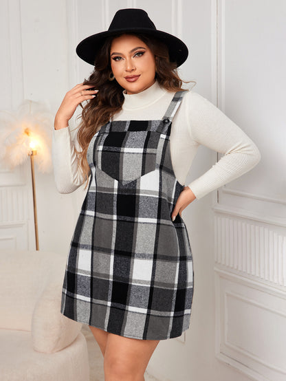 Plaid Plus Size Loose Suspender Dresses Wholesale Womens Clothing N3824091200162