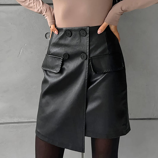 Sexy Slim Wrap Hip Pure High Waist Leather Skirts Wholesale Womens Clothing N3824090300012