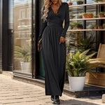 Solid Color Slit Slim Fit Long Sleeve Maxi Dresses Wholesale Womens Clothing N3824062800010