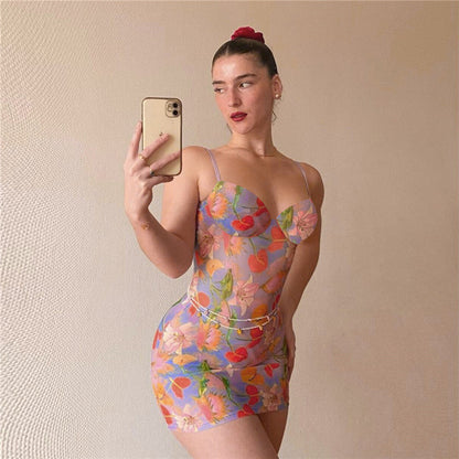 Tight Strap Low Cut Printed Sexy Strapless Dress Wholesale Dresses