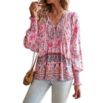 V-Neck Floral Long Sleeve Tops Shirts Wholesale Womens Clothing N3824022600021