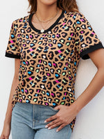Women's Leopard Print Round Neck Short Sleeve T-Shirt Wholesale Womens Clothing N3824010500011