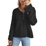 Loose Long Sleeve Buttoned Pullover Knit Sweater Wholesale Womens Tops