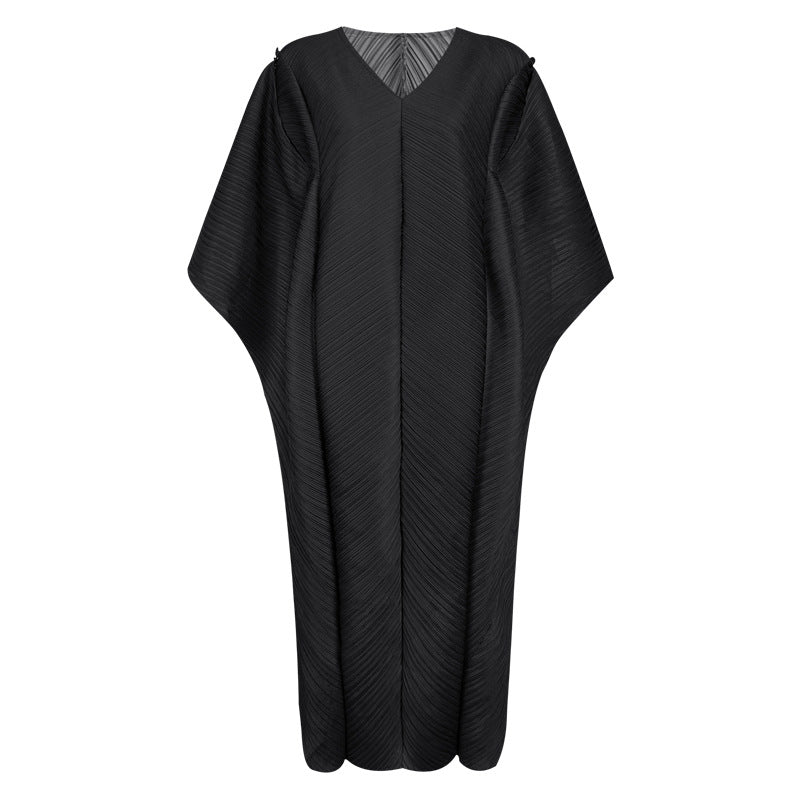 Loose Batwing Sleeve V-Neck Solid Colour Dress Wholesale Dresses