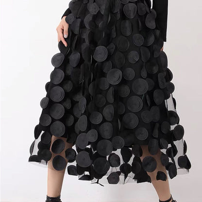 Vintage Three-Dimensional Polka Dot High-Waisted Mesh A-Line Skirt Wholesale Womens Clothing