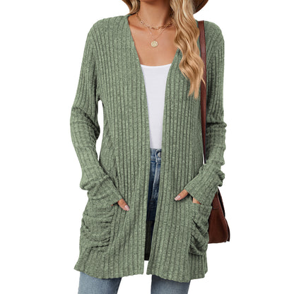 Solid Color Pocket Long Sleeve Knitted Bottoming Cardigan Wholesale Womens Clothing N3824072900051