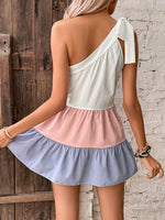 Sleeveless Simple Color-Block Tie Sloping Shoulder Dress Wholesale Dresses