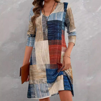 Women's Resort Loose Fashion V-Neck Colourful Plaid Dresses Wholesale Womens Clothing N3824091200194