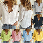 Sexy Solid Color Long Sleeve Single Breasted Linen Loose Top Wholesale Womens Tops