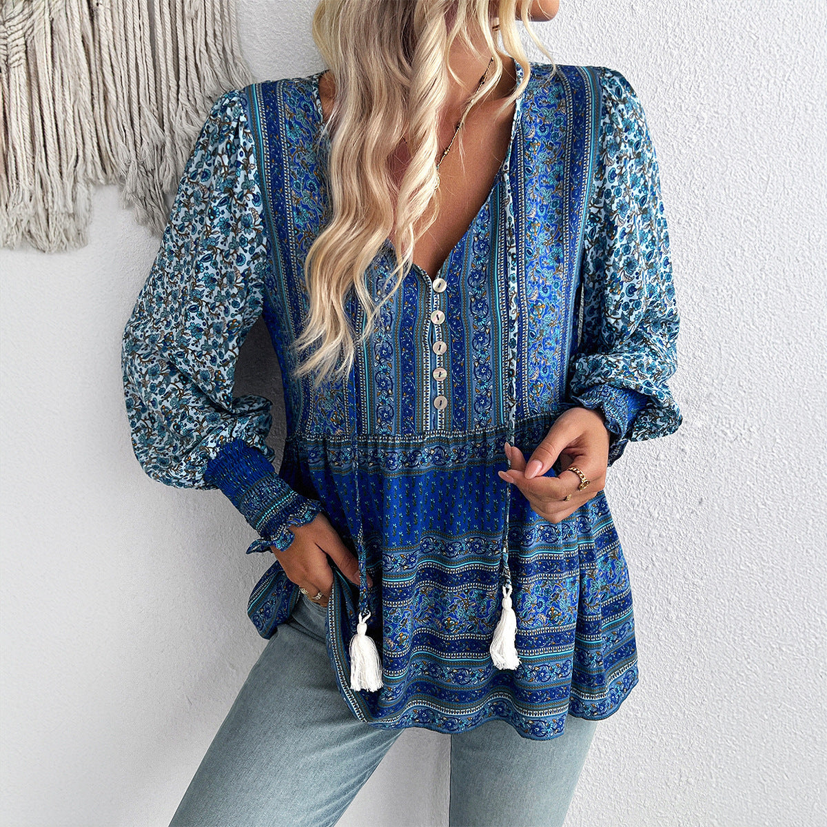 Casual Long Sleeve Tops Bohemian Blouses Wholesale Womens Clothing N3824110900009