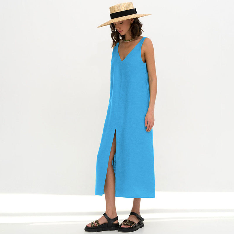 Casual Cotton V-Neck Backless Sleeveless Dress Wholesale Dresses