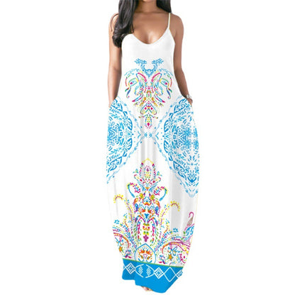 Slim Sexy Suspender Printed Maxi Dresses Wholesale Womens Clothing N3824040700303