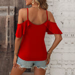 Sexy Ruffle Sleeves Solid Color One Neck Strapless Camisole T-Shirt Wholesale Womens Tops