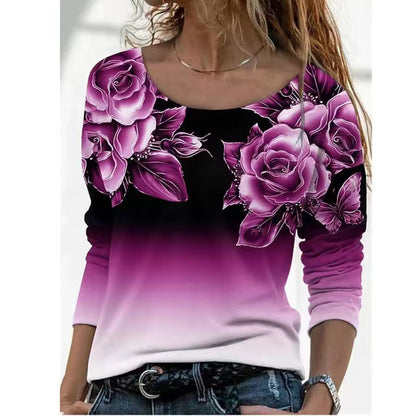 Long Sleeve Pullover Casual Print T-Shirt Top Wholesale Women'S Top