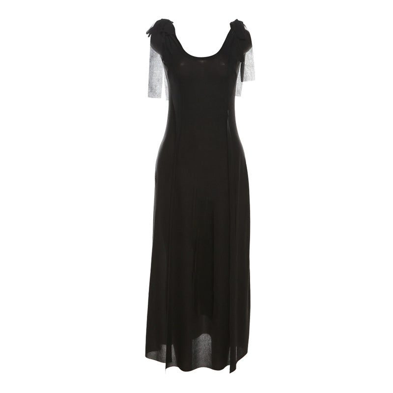 Sling Low-Cut Slim Slit Temperament Solid Color Dress Wholesale Dresses