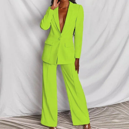 Solid Color Suit Blazer Wide Leg Pants Two Piece Set Wholesale Womens Clothing N3824080500013