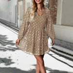 Casual Chiffon V-Neck Long Sleeve Polka Dot Dress Wholesale Dresses