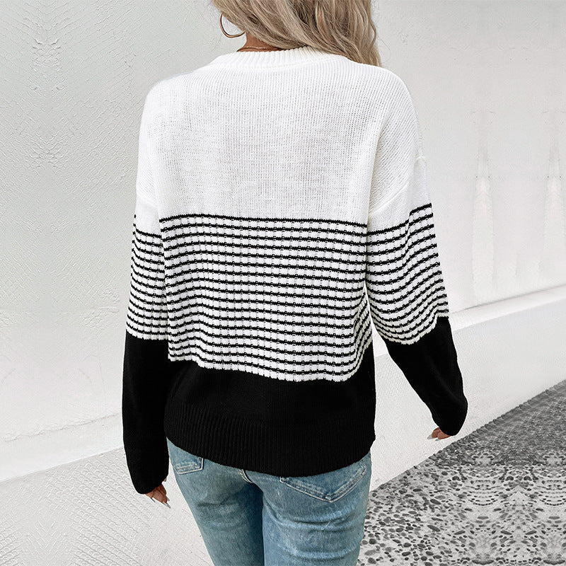 Knitted Striped Contrast Sweater Wholesale Womens Clothing N3823112500002