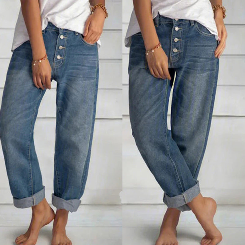 Simple Slim High-Waisted Denim Straight-Legged Pants Wholesale Women Pants