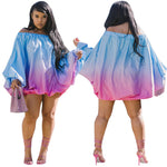 Fashion Print One Neck Strapless Bat Sleeve Short Dress Wholesale Dresses