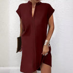 Solid Color Short Sleeve Dresses With V-Neck Casual Sexy Mini Dresses Wholesale Womens Clothing N3824061200004