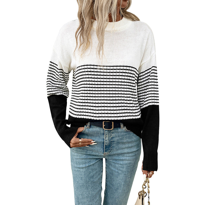 Knitted Striped Contrast Sweater Wholesale Womens Clothing N3823112500002