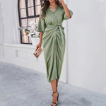 Elegant Solid Color Belted Waist Dress Wholesale Womens Clothing N3824022600014