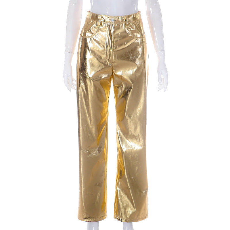 Fashion High-Waisted PU Leather Pants Female Candy-Colored Pants Wholesale Womens Clothing