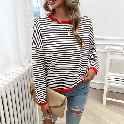 Casual Crew Neck Striped Sweatshirts Wholesale Womens Clothing N3824062400017