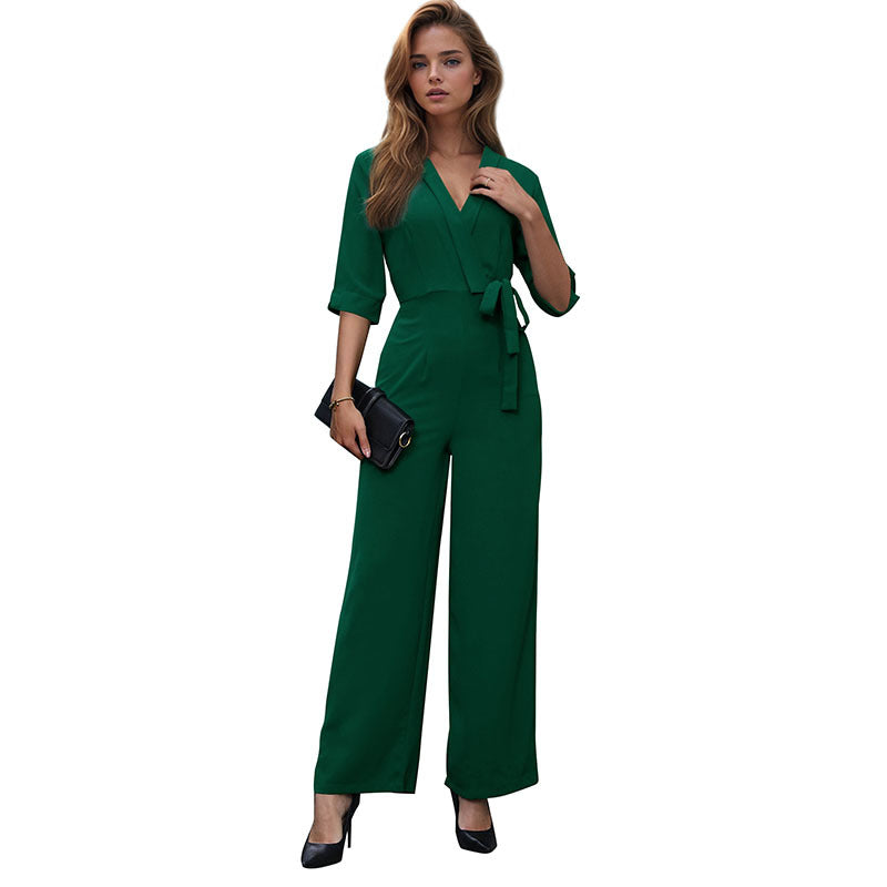 Mid-Sleeve Solid Color Jumpsuit Wholesale Womens Clothing N3824050700020