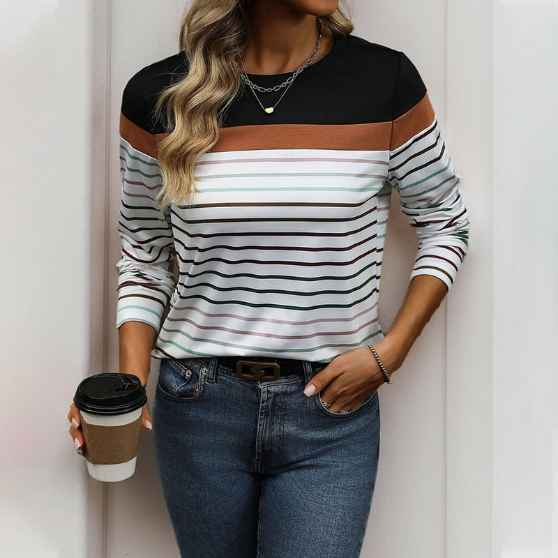 Long Sleeve Striped Casual T-Shirts Wholesale Womens Clothing N3824112000015