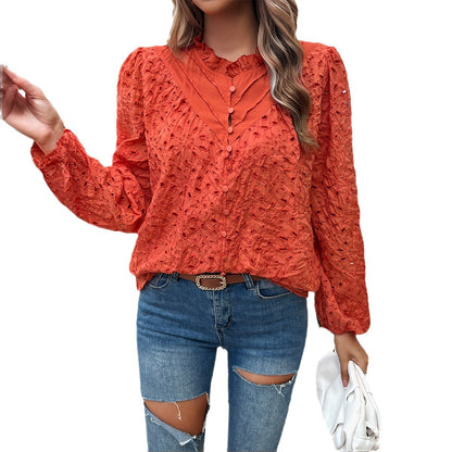 Hollow Puff Sleeve Embroidered Tops Wholesale Womens Clothing N3824062400019