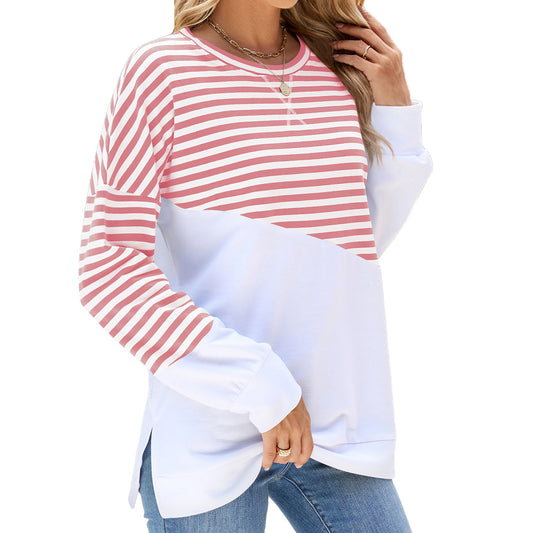 Round Neck Contrast Striped Long Sleeve Sweatshirts Wholesale Womens Clothing N3824072900050