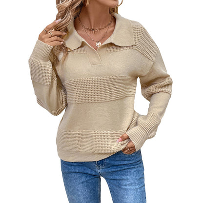 Long Sleeve Lapel Solid Color Sweater Wholesale Womens Clothing N3824082900012