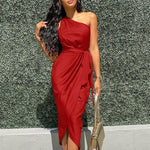 Irregular One Shoulder Belt Slim Fit Satin Dresses Wholesale Womens Clothing N3823121400179