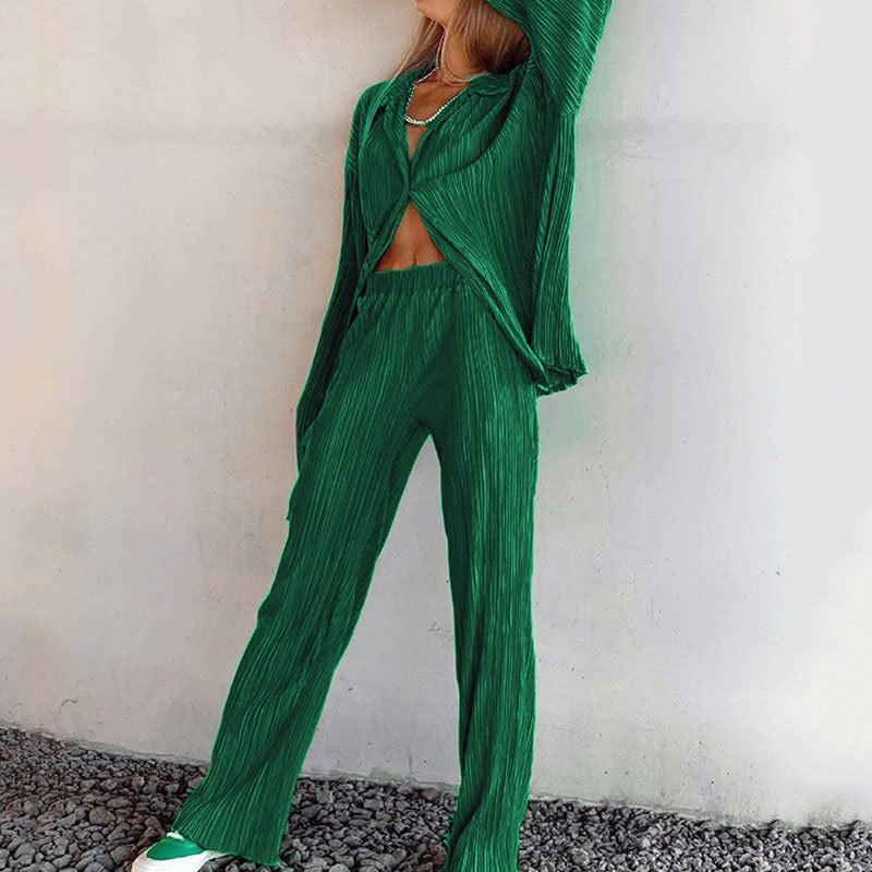Temperament Solid Colour Long Sleeve Top Trouser Set Wholesale Women'S 2 Piece Sets