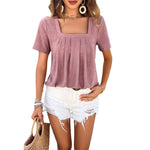 Casual Solid Color Square Neck Short Sleeve T-Shirts Wholesale Womens Clothing N3824040100121