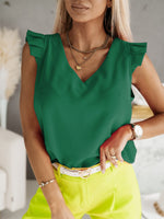 Solid Color V-Neck Ruffled Loose Sleeveless Tank Tops Wholesale Women'S Tops
