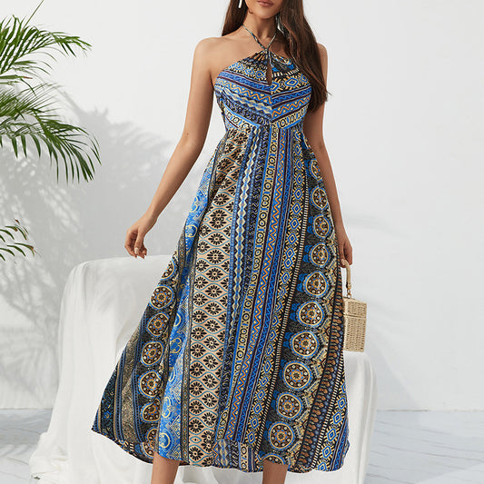 Bohemian Print Strapless Halter Neck Slim Fit Dresses Wholesale Dresses