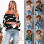 Fashion Long Sleeve Striped Strapless One Neck Pullover Sweater Wholesale Womens Tops