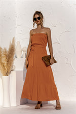 Solid Color Off-Shoulder Sheath Maxi Dresses With Belt Wholesale Womens Clothing N3824042900058