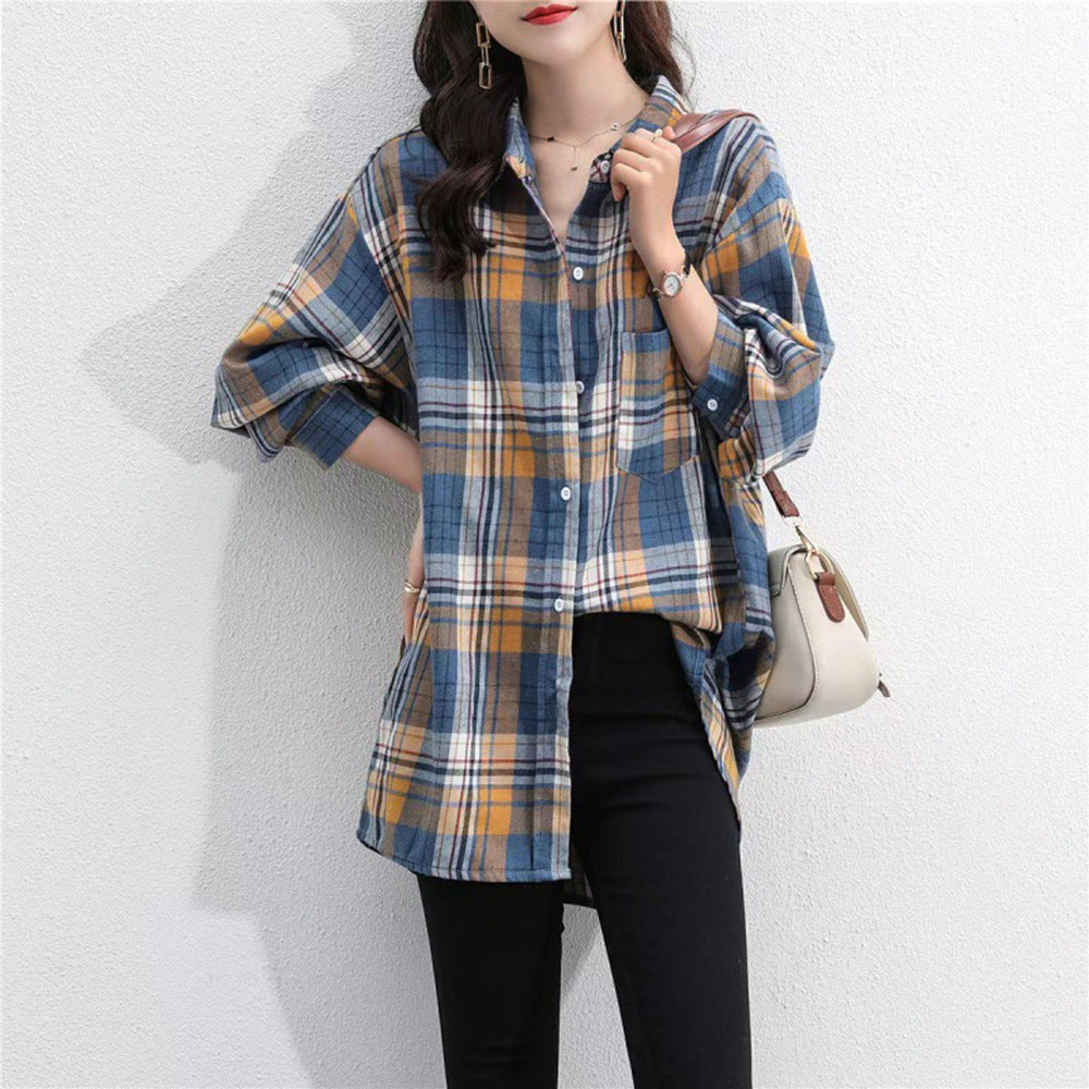 Vintage Plaid Mid-Length Long-Sleeved Shirt Jacket Wholesale Womens Clothing