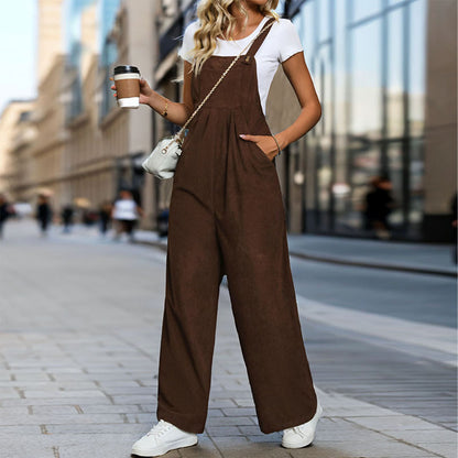 Solid Color Corduroy Overalls Jumpsuit Wholesale Womens Clothing N3824062800011